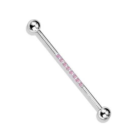 Piercing industriel en acier ligne de strass rose