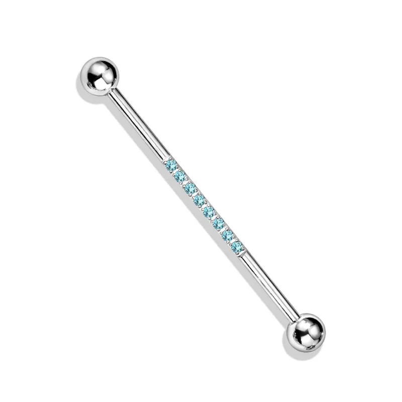 Piercing industriel oreille en acier ligne de strass turquoise