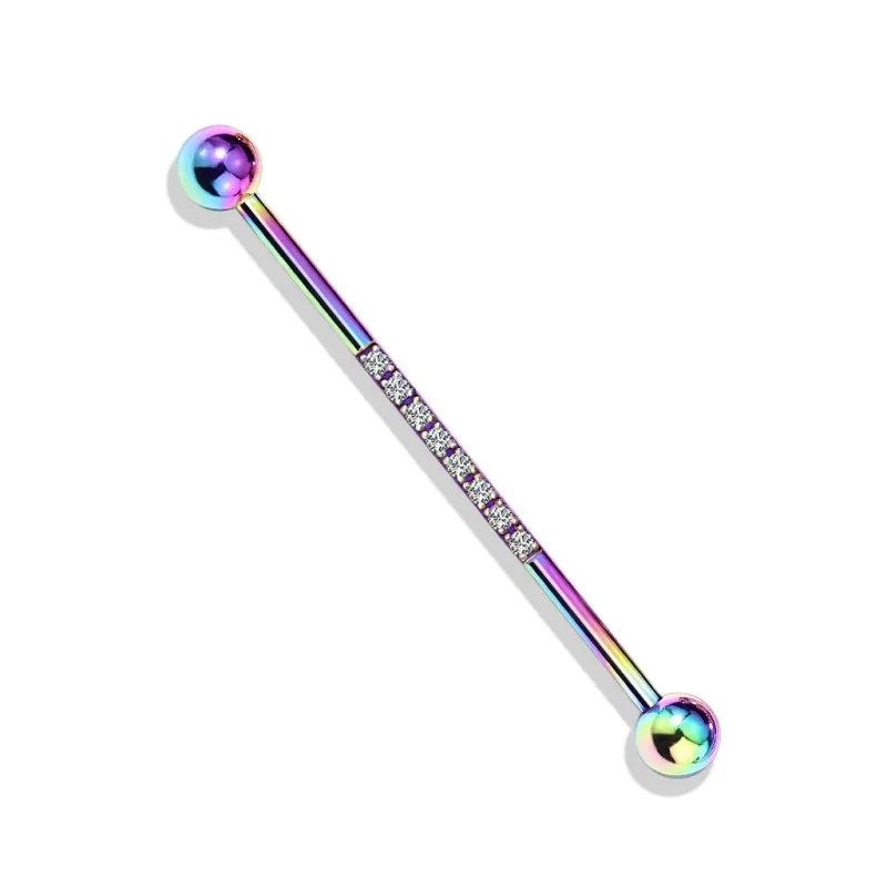 Piercing industriel oreille en acier multicolore ligne de strass blanc