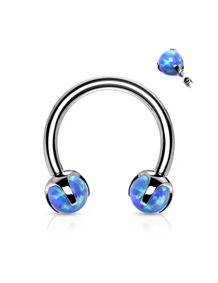 Piercing fer à cheval opale synthétique bleu