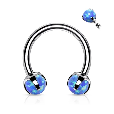 Piercing fer à cheval opale synthétique bleu