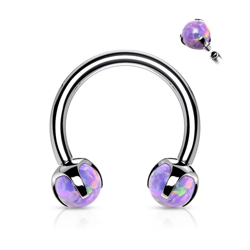 Piercing fer à cheval opale synthétique violet (oreille, daith, septum)