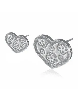 Paire Boucles d'oreille acier inoxydable coeur motif floral