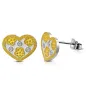 Paire Boucles d'oreille acier inoxydable coeur bicolore motif floral