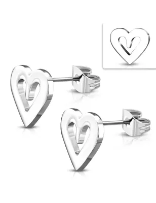 Paire Boucles d'oreille acier inoxydable coeur silhouette