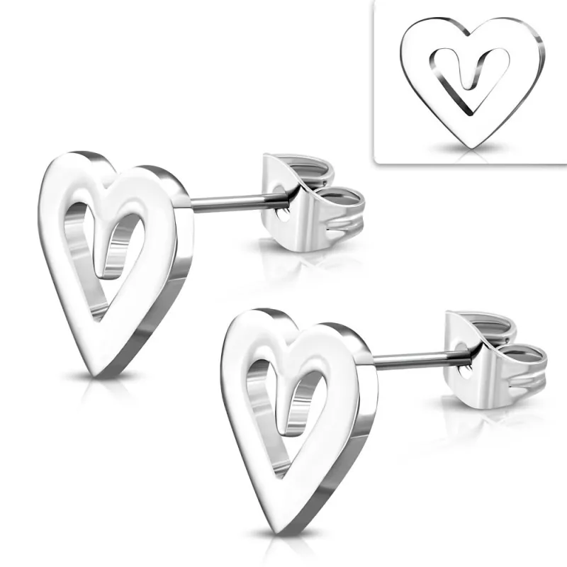 Paire Boucles d'oreille acier inoxydable coeur silhouette