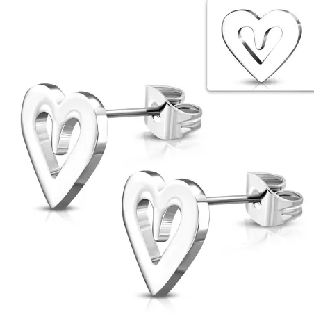 Paire Boucles d'oreille acier inoxydable coeur silhouette