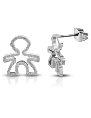 Paire Boucles d'oreille acier inoxydable motif enfant sablé