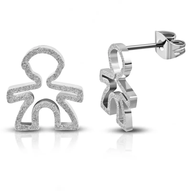 Paire Boucles d'oreille acier inoxydable motif enfant sablé