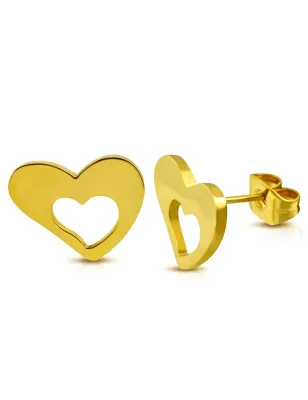 Paire Boucles d'oreille acier inoxydable motif double coeur