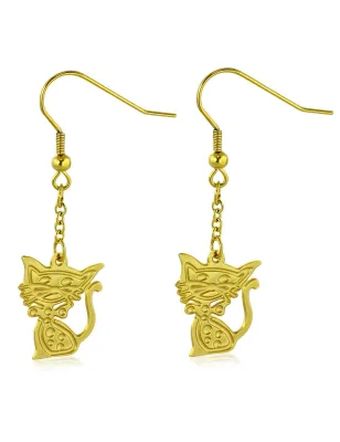 Paire Boucles d'oreille crochet acier inoxydable doré chaton