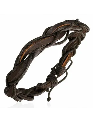 Bracelet en cuir marron tressé 090