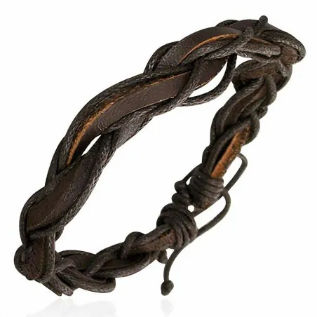 Bracelet en cuir marron tressé 090