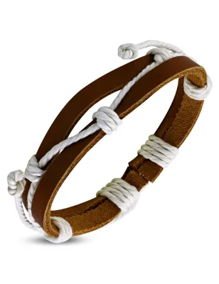 Bracelet en cuir marron corde blanche 111