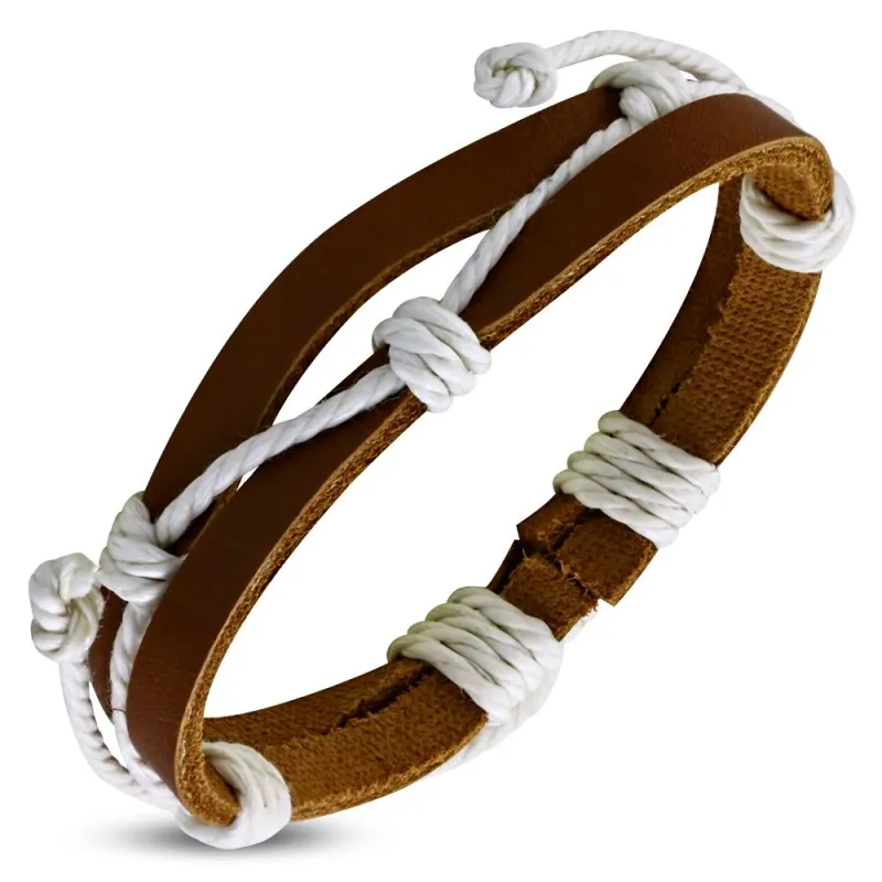 Bracelet en cuir marron corde blanche 111