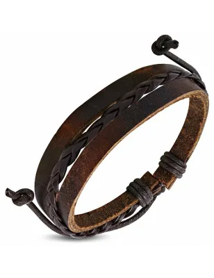 Bracelet en cuir marron tressé 115