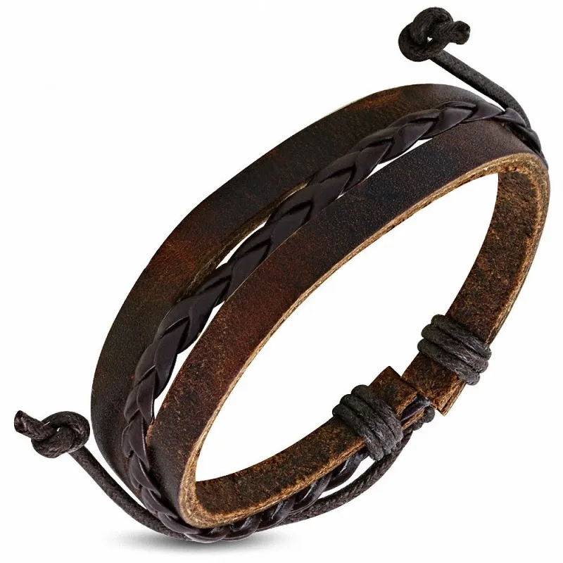 Bracelet en cuir marron tressé 115