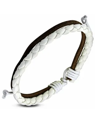 Bracelet en cuir blanc tressé corde marron 116