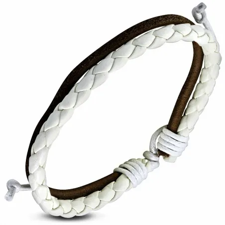 Bracelet en cuir blanc tressé corde marron 116