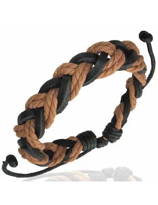 Bracelet en cuir noir tressé avec corde marron 120