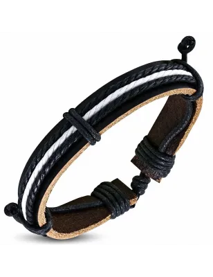 Bracelet en cuir marron avec cordes noir blanc 144