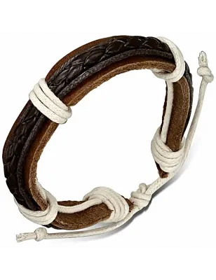 Bracelet en cuir marron avec cordes chocolat 160