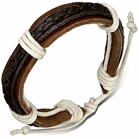 Bracelet en cuir marron avec cordes chocolat 160