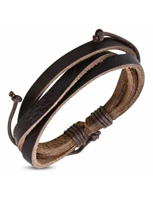 Bracelet en cuir marron triple enchevêtrement 161