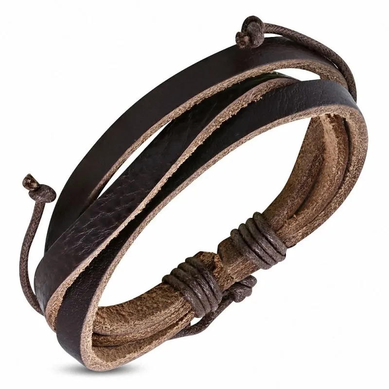 Bracelet en cuir marron triple enchevêtrement 161