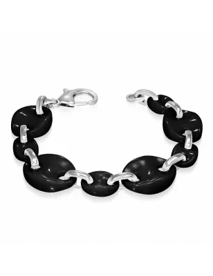 Bracelet magnétique en céramique noire à maillons ovales 17 mm