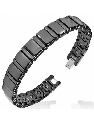 Bracelet magnétique en céramique noirs avec liens rectangulaires