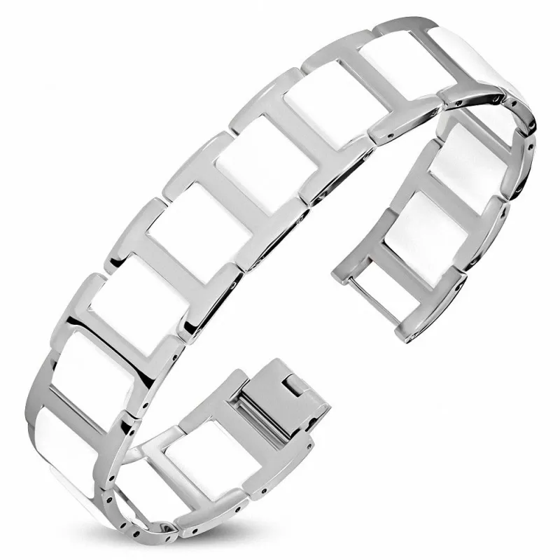 Bracelet magnétique en acier et liens céramique blanche