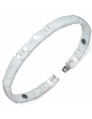 Bracelet magnétique en céramique blanche avec petits liens en H