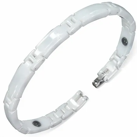 Bracelet magnétique en céramique blanche avec petits liens en H