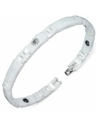 Bracelet magnétique en céramique blanche avec petits liens en H soleil