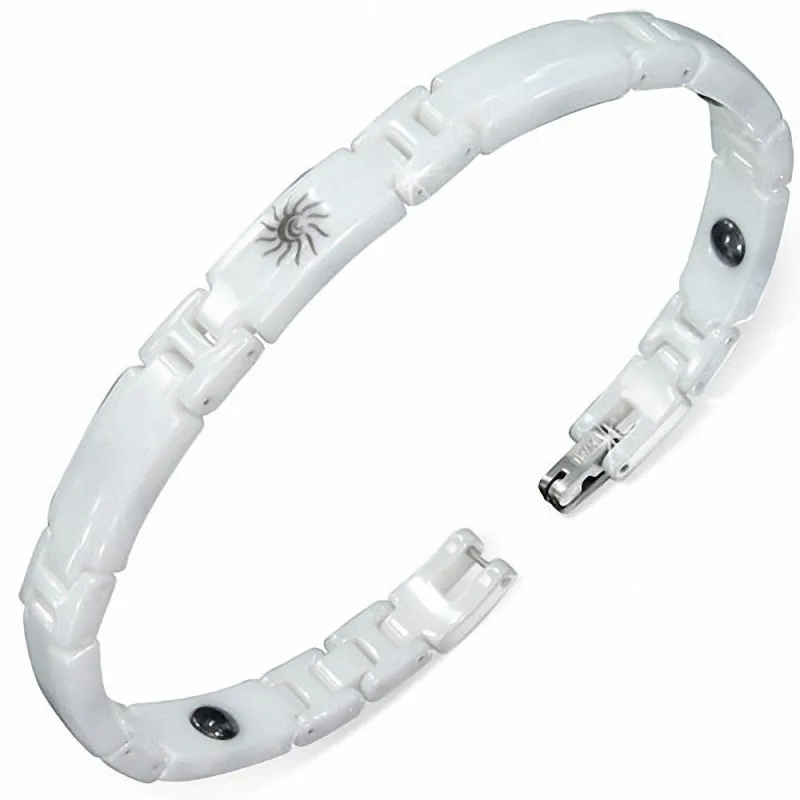 Bracelet magnétique en céramique blanche avec petits liens en H soleil