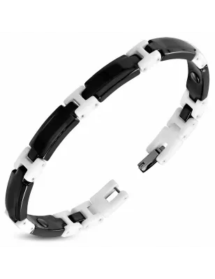 Bracelet magnétique en céramique noire avec petits liens en H blancs