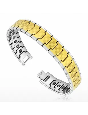 Bracelet homme en tungstène avec motif damier doré