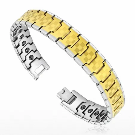 Bracelet homme en tungstène avec motif damier doré