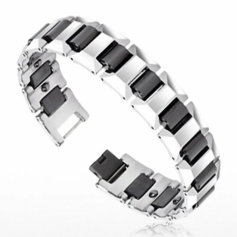 Bracelet homme en tungstène avec cylindres noirs