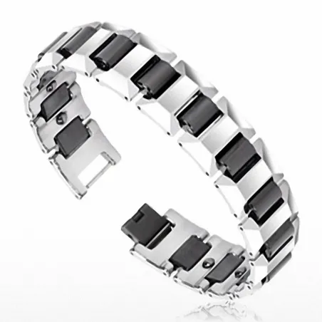 Bracelet homme en tungstène avec cylindres noirs