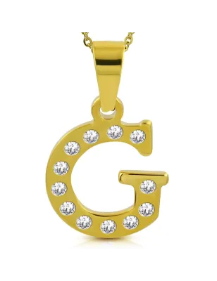 Pendentif en acier doré avec strass lettre G