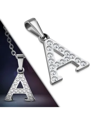 Pendentif en acier avec strass lettre A