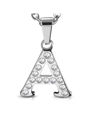 Pendentif en acier avec strass lettre A