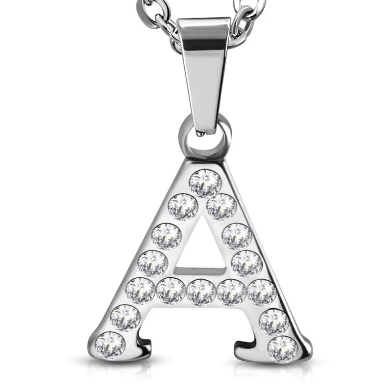 Pendentif en acier avec strass lettre A