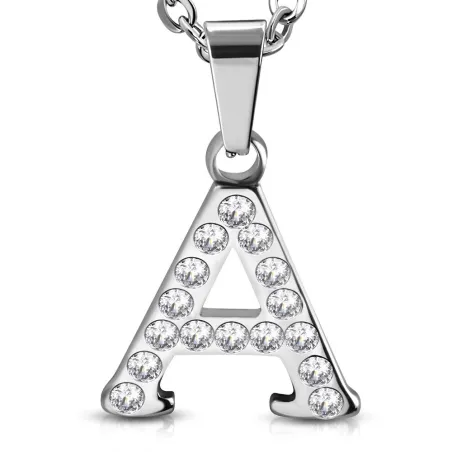 Pendentif en acier avec strass lettre A