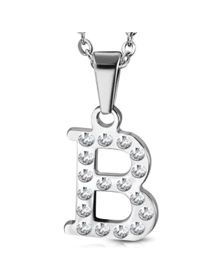 Pendentif en acier avec strass lettre B