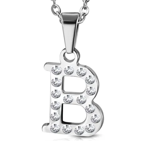 Pendentif en acier avec strass lettre B