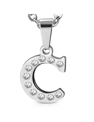 Pendentif en acier avec strass lettre C