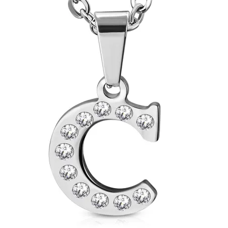 Pendentif en acier avec strass lettre C